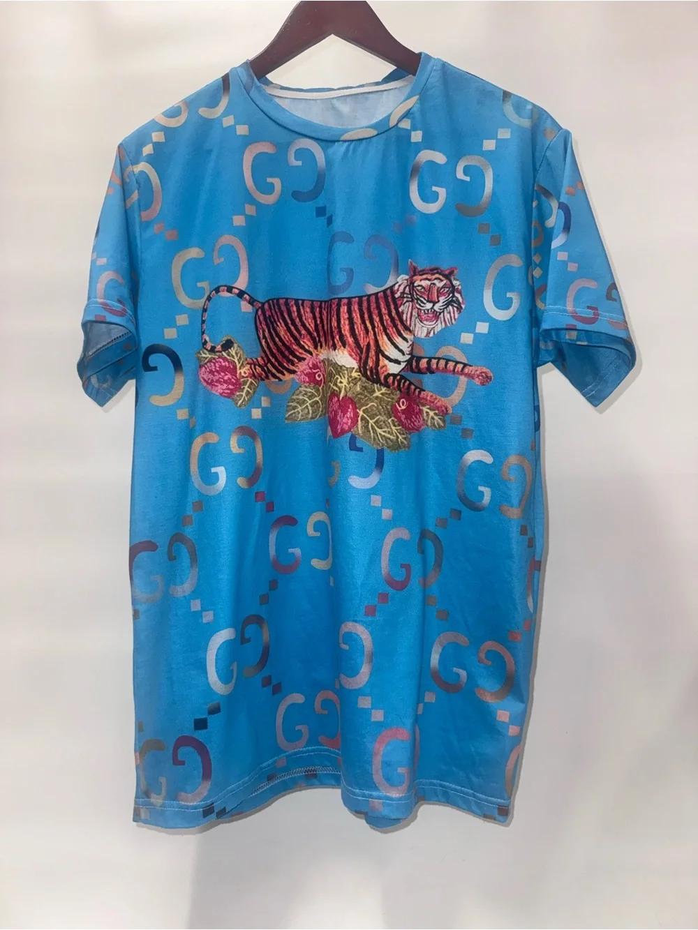 Gucci Blue Tiger Monogram Short Sleeve Tee